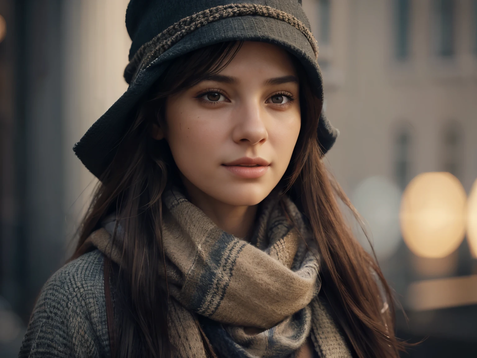 arafed woman with long hair wearing a hat and scarf, realistic digital art 4 k, realistic digital art 4k, soft portrait shot 8 k, photorealistic artstyle, photorealistic beautiful face, cinematic realistic portrait, beautiful digital artwork, realistic beautiful face, realistic artstyle, 3 d render character art 8 k, beautiful realistic face, amazing photorealistic graphics