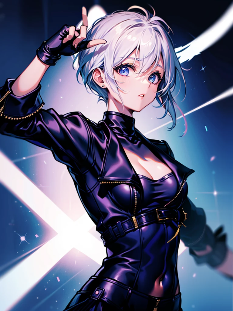 Upper Body, One girl, (Angel MS:1.4), Small breasts, Bodysuits, Diaphragm, The other side, Watching the audience, (Neckline), Cropped jacket