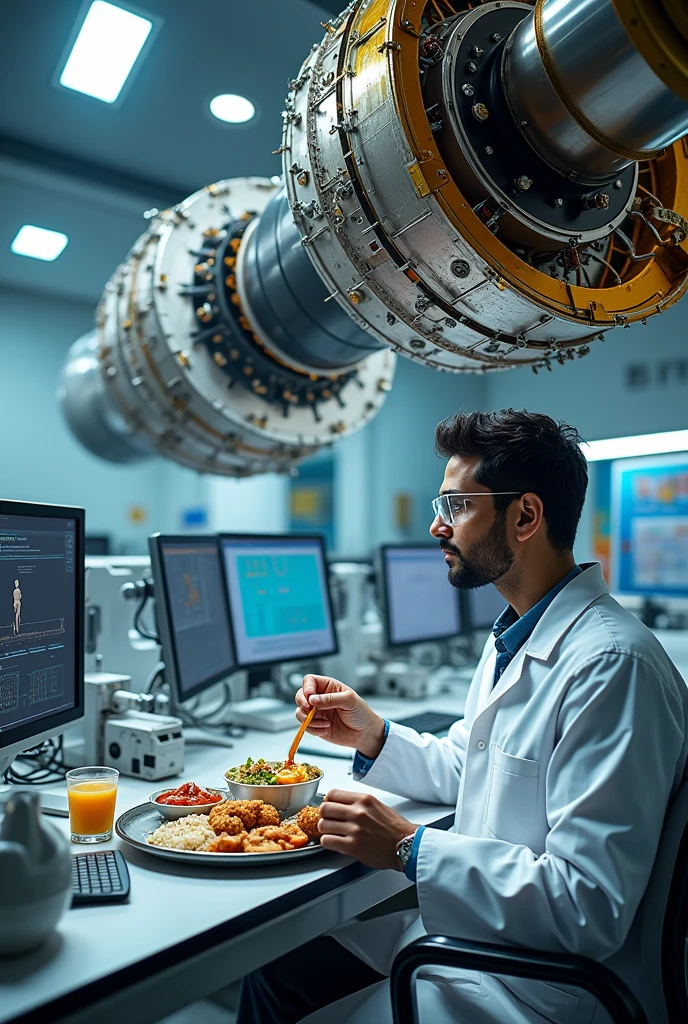 An image of internal machine satellite in Indian laboratory with scientist having lunch
