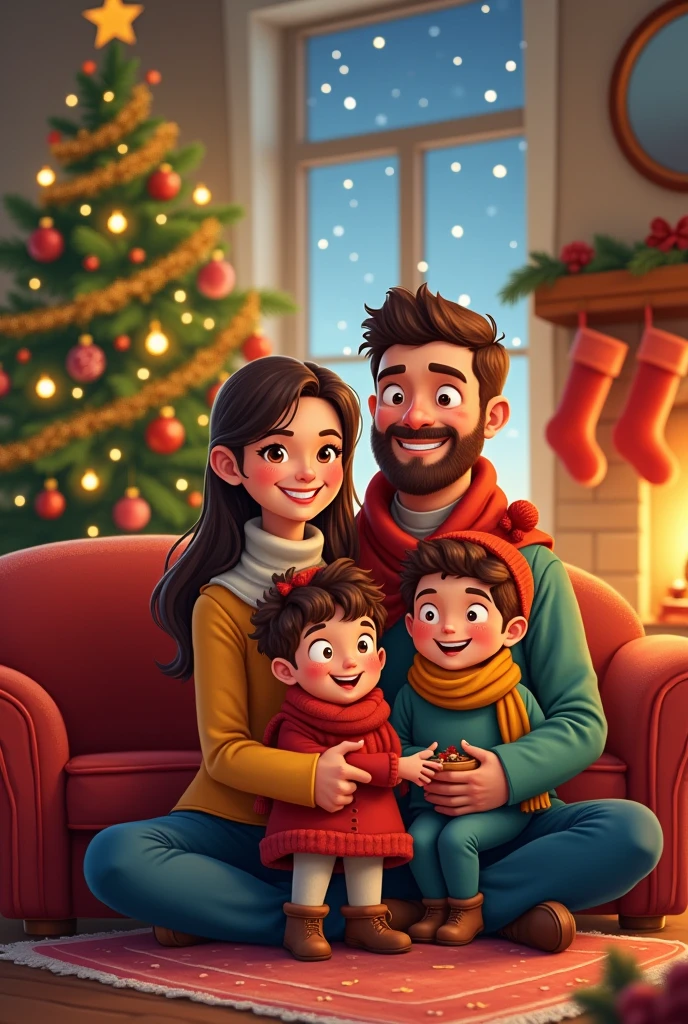 Christmas family
, a 2D cartoon drawing.