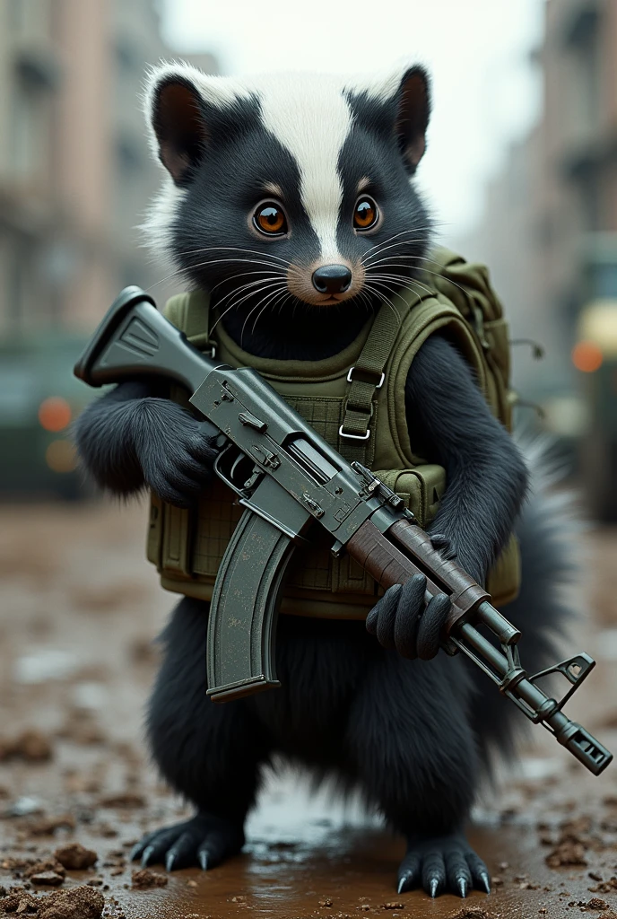 Military skunk with AKM weapon
