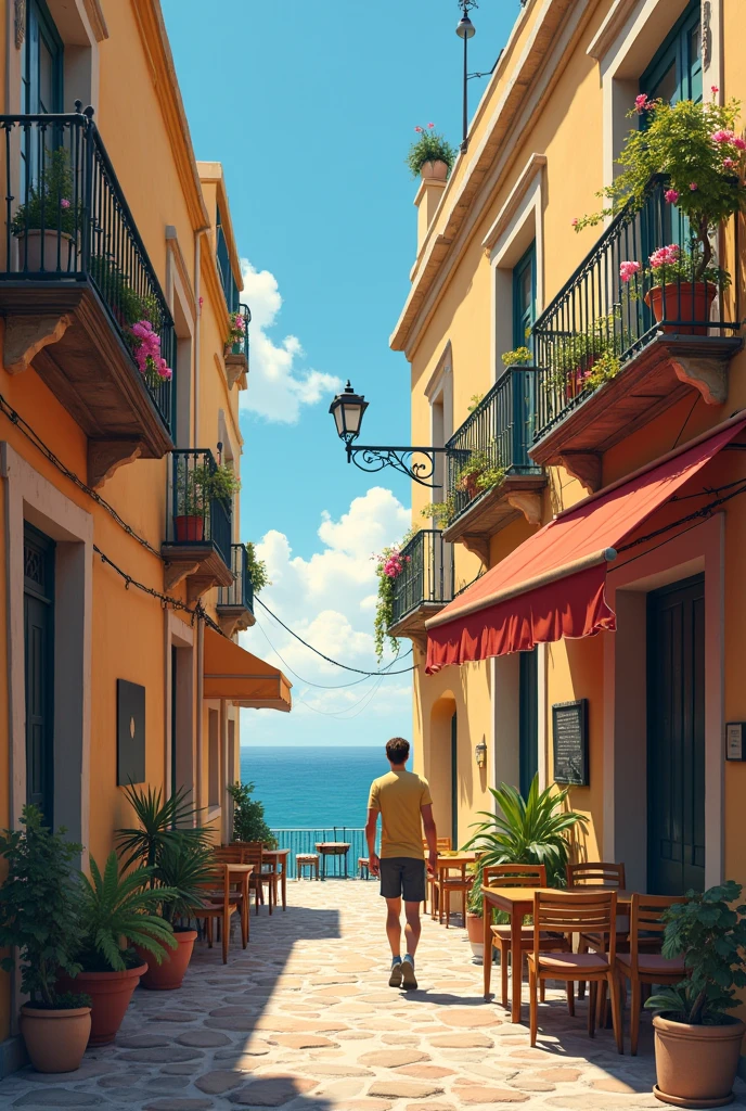 Give me a realistic picture of the next chapter of a story: The days passed quickly in Santa Lucia, and Marc began to immerse himself in his new routine. Classes at university were challenging, but interesting enough to keep your attention. besides, The afternoons and evenings were filled with pleasant moments with Lena, Simon, and the group of friends they had formed. Little by little, Marc was starting to feel more comfortable., as if I were really building a life in this sun-drenched city.

An afternoon, after an intense class on macroeconomics, Marc decided to take a walk through the historic center. I needed a break, a moment to reflect on everything I had been experiencing. He walked through the narrow cobbled streets, admiring the old facades and the balconies full of flowers that adorned the buildings. The sea breeze caressed her face, and for a moment, felt absolute peace.

He stopped in front of a small cafe, Its dark wooden facade and large windows gave it a welcoming atmosphere.. He decided to go in and order a coffee to go.. While waiting at the bar, He heard a familiar voice behind him.

—¡Marc! What a surprise to see you here!

He turned around and met the gaze of a tall girl, with light brown hair and bright green eyes. It was Clara, a childhood friend with whom I had lost contact years ago. Marc&#39;s heart skipped a beat. I didn&#39;t expect to meet someone from my past so far from home..

—¡Clara! —he exclaimed, Unable to hide his surprise—. What are you doing here??

Clara smiled widely, clearly as surprised as he was.

—I&#39;m on vacation with some friends.. We arrived a couple of days ago. Santa Lucia is amazing, Don&#39;t you think??

Marc nodded, still assimilating the encounter. I hadn&#39;t thought about Clara in a long time., but see it here, in this place that I was beginning to consider a refuge, It threw him off balance.

-Yeah, It is, he finally replied.. I&#39;m here for Erasmus. study 