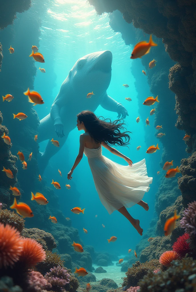 Beautiful girl swimming Indian fish angle dangerous avil