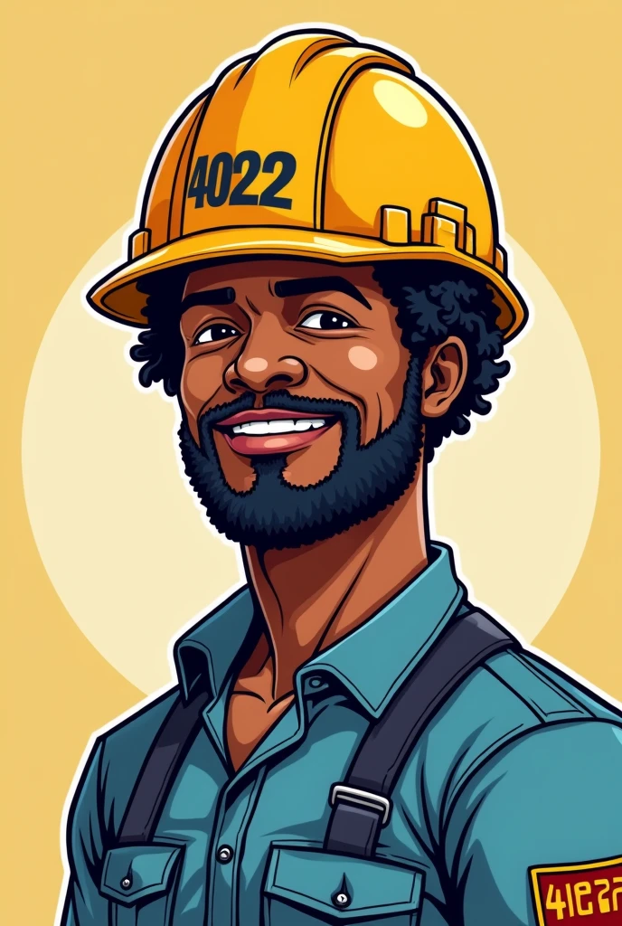 Cartoon slogan of a black man with a worker&#39;s helmet written 40222