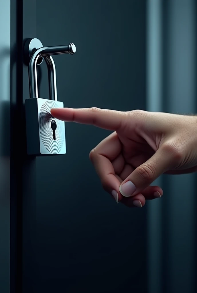 A guy unclock the padlock by using finger print