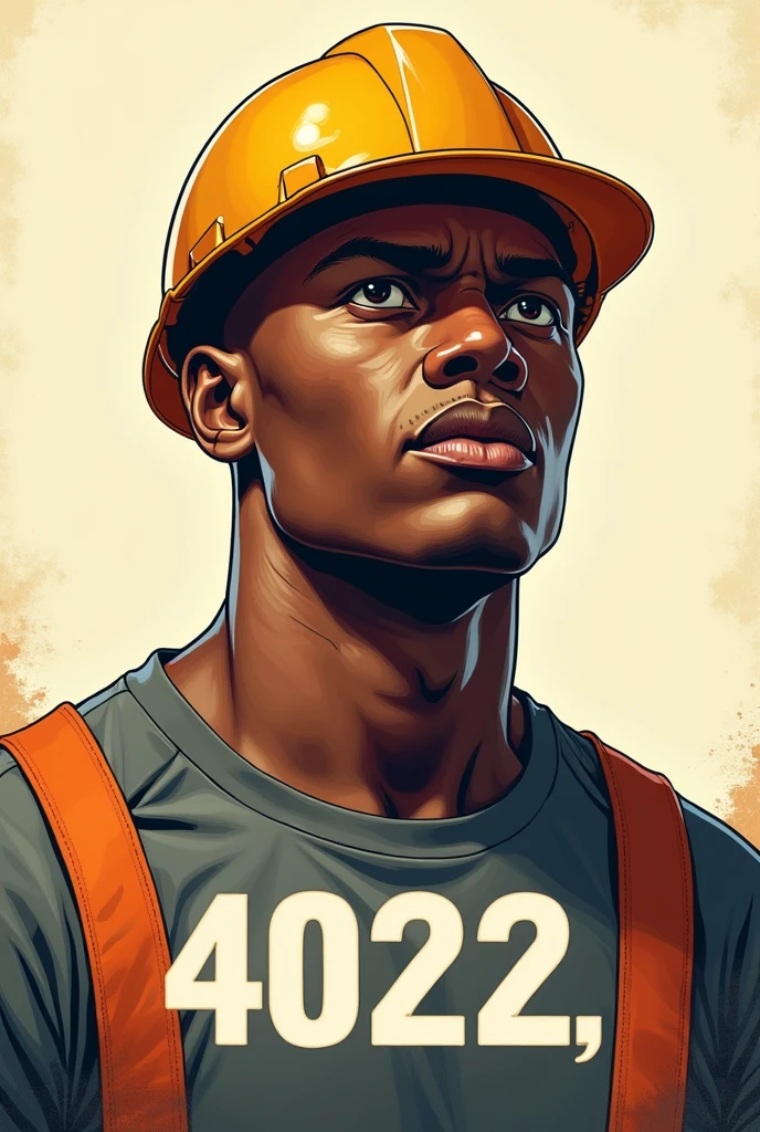 Slogan drawing of a bald black man with a worker's helmet saying 40222