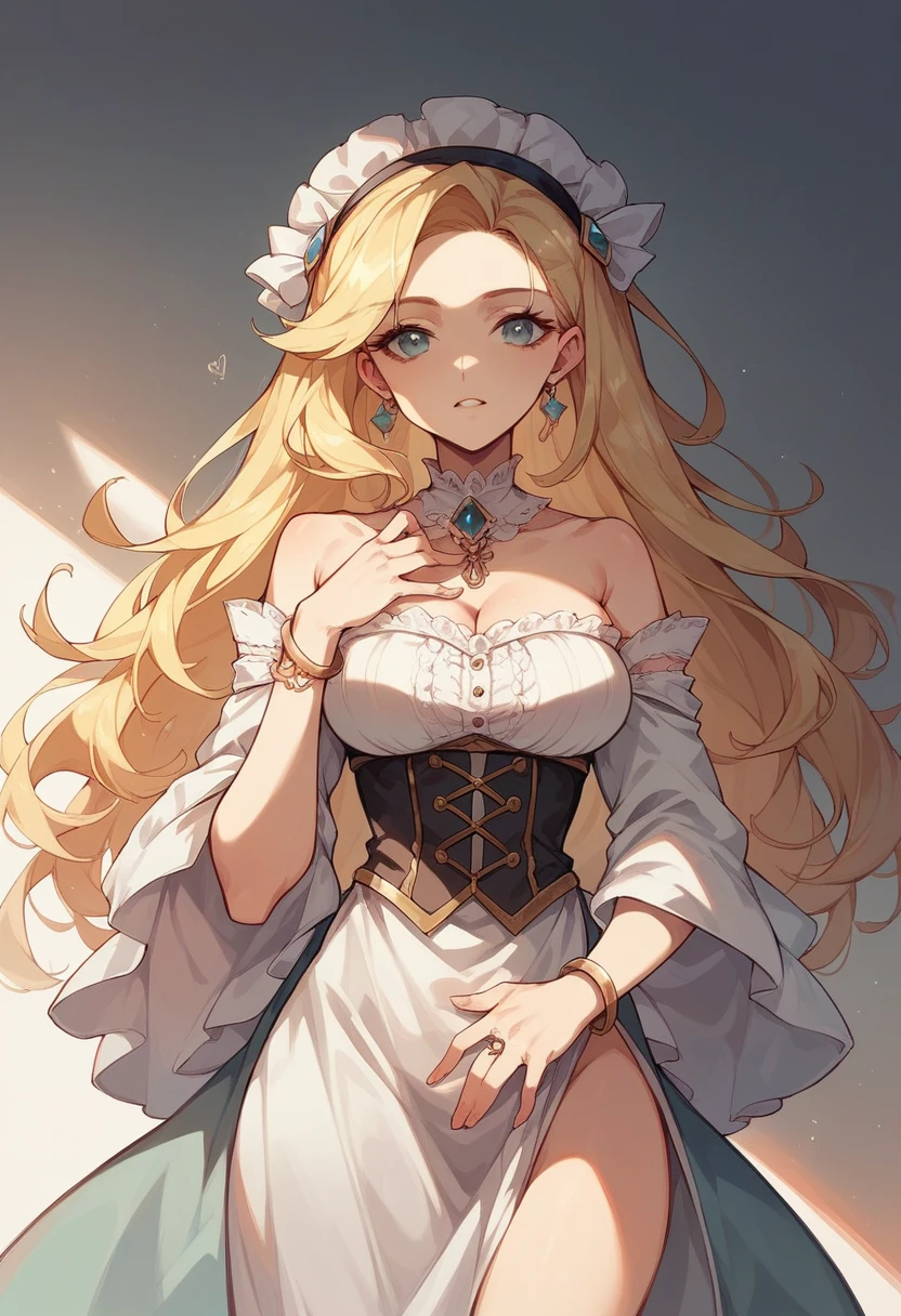 Jolie femme blonde en sous vêtements blanc à dentelles