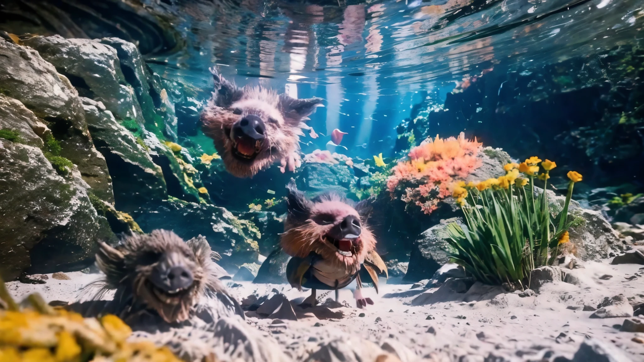 Bajie piglet puts on flippers,Dive into the sea,Enjoy the underwater world，No humans,coral,Underwater,fish,shell,turtle,swim,jellyfish,landscape,ocean，good quality,Extremely detailed CG unity 8k wallpaper,