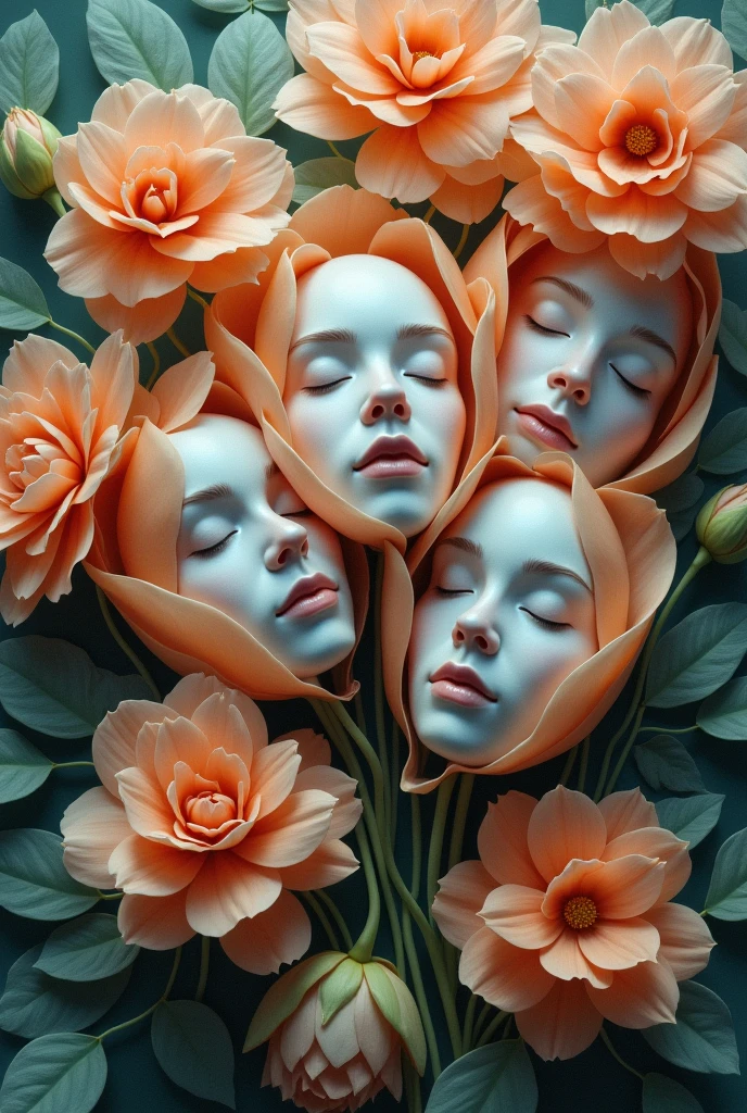 5 clouded people's faces as flower lobes