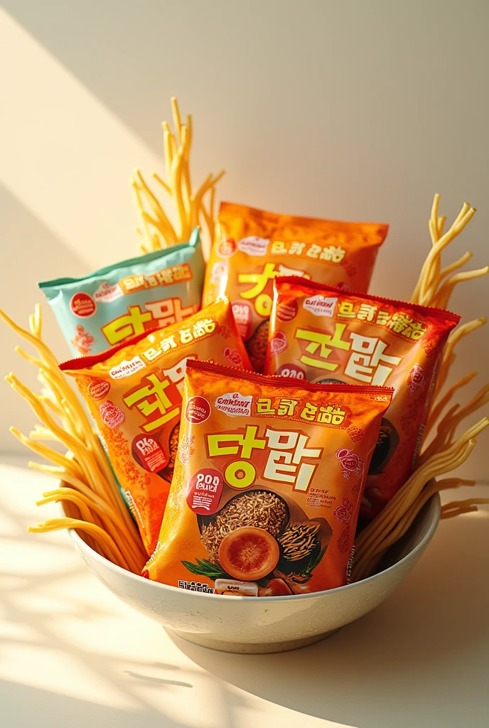 Bouquet of korean samyang ramen, flavour carbonara and quattro cheese, 3 packet each flavour