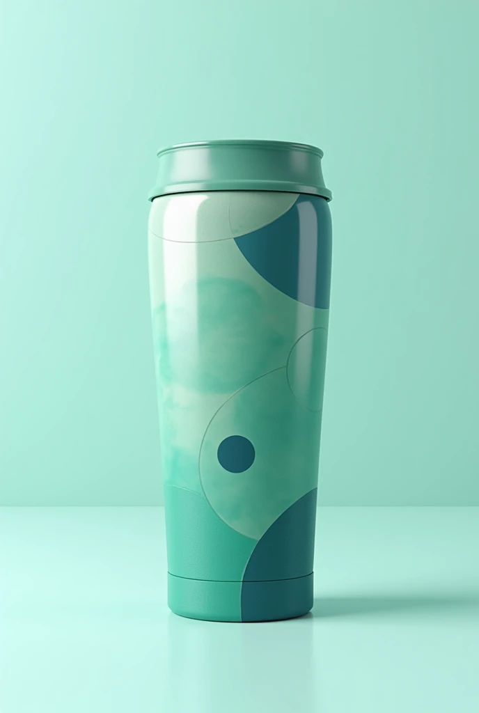 Starbucks style reusable thermal cup with no logo, themed with a modern contemporary aqua green print with different textures