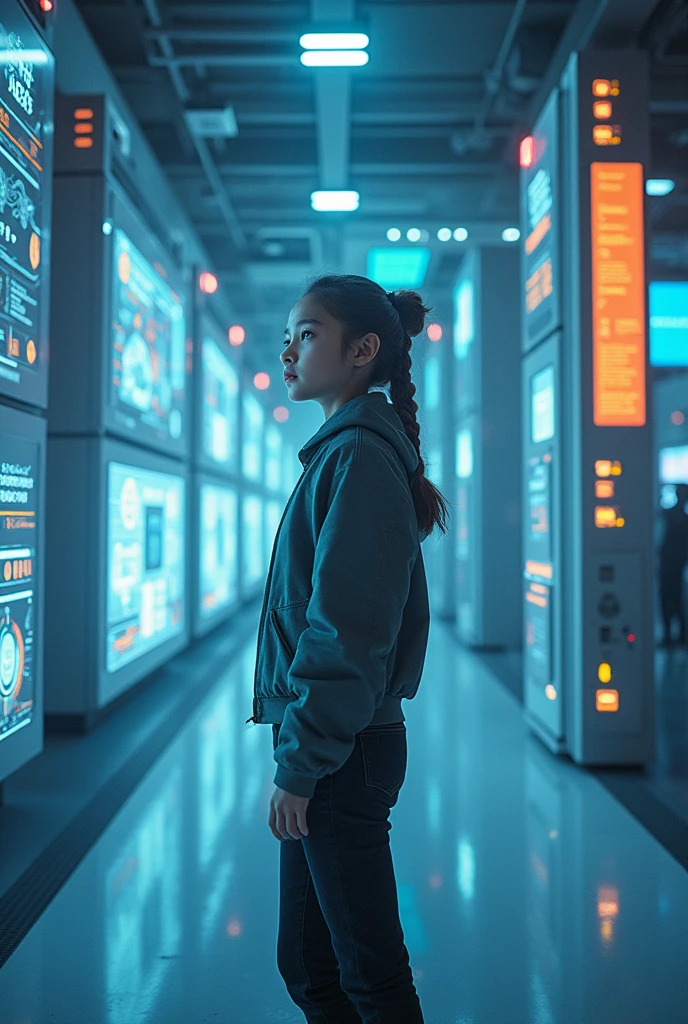 A confident girl dealing with AI