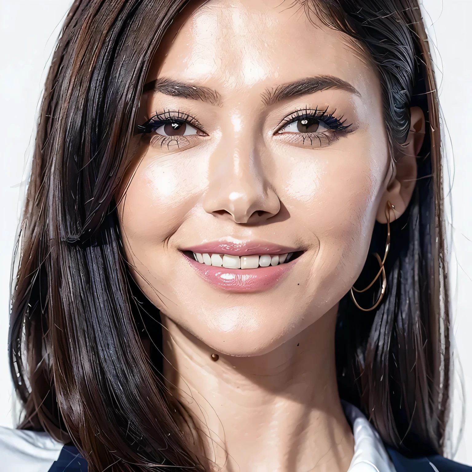 (Highest quality、Tabletop、8k、Best image quality、Award-winning works)、One beautiful woman、(Formal straight medium hair:1.1)、(The perfect navy business suit:1.5)、Formal Shirt、Look at me and smile、Accentuate your body lines、(Face close-up 1.5)、(A woman perfectly positioned in the center of the screen:1.1)、(Straight facing me:1.4)、(Please stand up straight and face forward..:1.4)、(Please face completely forward:1.5)、Elegant makeup、Ultra-high definition beauty face、Ultra HD Hair、Ultra-high definition sparkling eyes、Ultra-high quality glossy lips、Accurate anatomy、Very beautiful skin、Ultra-high definition, radiant skin、(Simple plain white background:1.4)、(The most elegant and perfect standing posture:1.2)