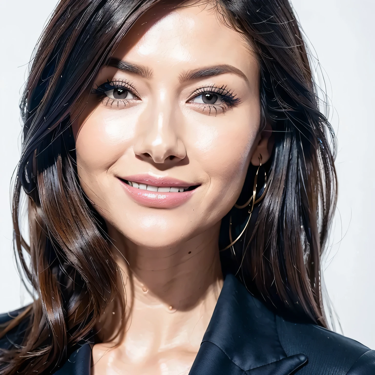 (Highest quality、Tabletop、8k、Best image quality、Award-winning works)、One beautiful woman、(Formal straight medium hair:1.1)、(The perfect navy business suit:1.5)、Formal Shirt、Look at me and smile、Accentuate your body lines、(Face close-up 1.5)、(A woman perfectly positioned in the center of the screen:1.1)、(Straight facing me:1.4)、(Please stand up straight and face forward..:1.4)、(Please face completely forward:1.5)、Elegant makeup、Ultra-high definition beauty face、Ultra HD Hair、Ultra-high definition sparkling eyes、Ultra-high quality glossy lips、Accurate anatomy、Very beautiful skin、Ultra-high definition, radiant skin、(Simple plain white background:1.4)、(The most elegant and perfect standing posture:1.2)