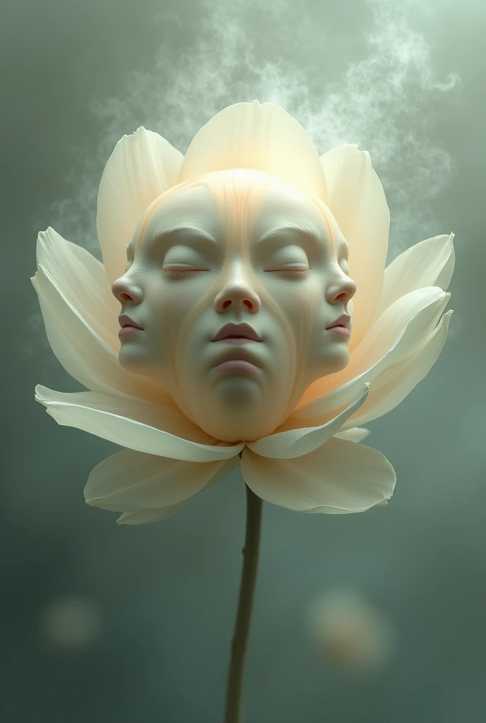 5 clouded people's faces as single flower lobes
