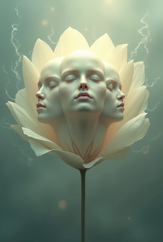 5 clouded people's faces as single flower lobes