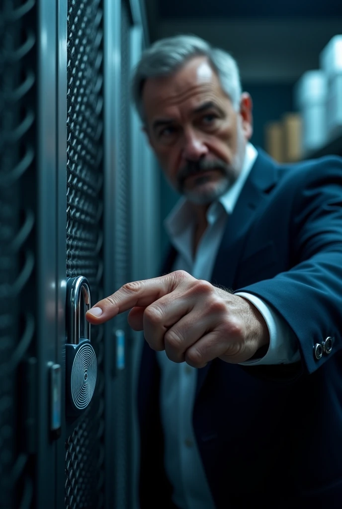 A guy unlock the padlock by using fingerprint