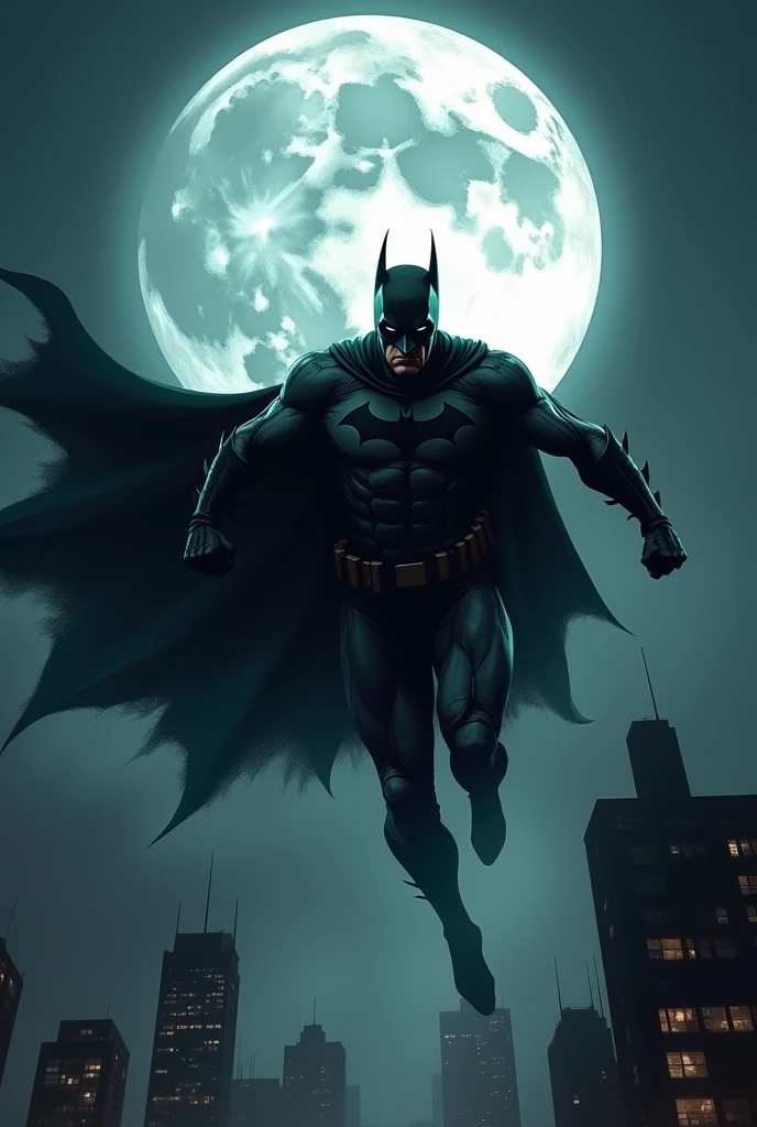 Batman is flying on flash of moon