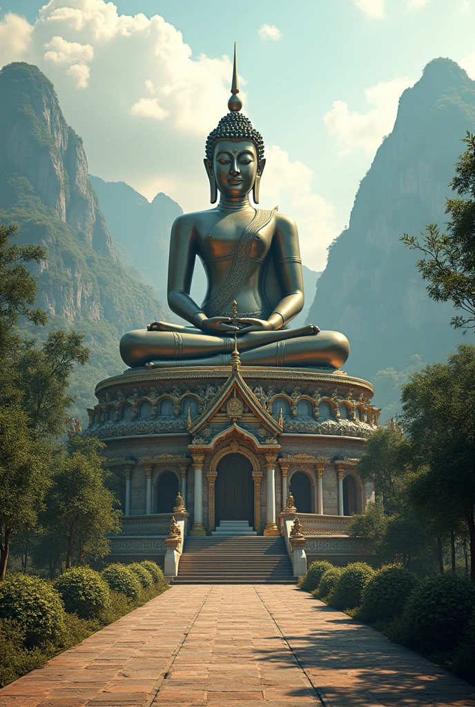 Myanmar - burma buddha religion style building . Essense of nothingness, completely clam and tranquility, photorealistic, HDR,hyper detailed ,