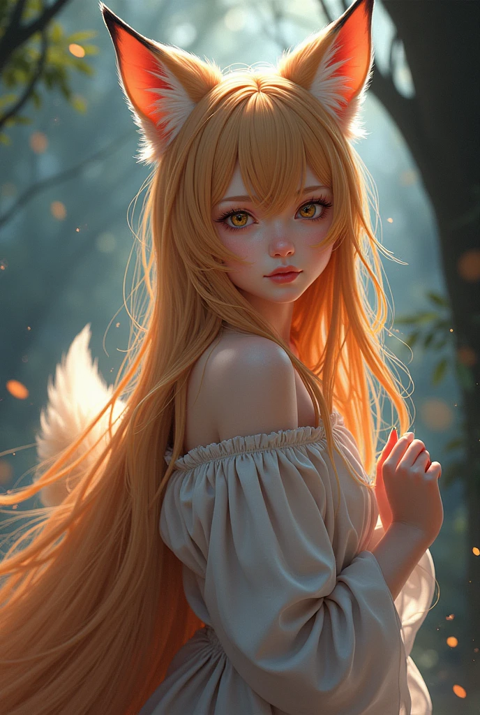 (Best quality, 8K, masterpiece, HDR, soft lighting, picture perfect, realistic, vibrant), fox girl with tan hair, kitsune, beautiful fox, beautiful female kitsune, digital anime illustration, beautiful illustration, beautiful digital artwork, exquisite digital illustration, realistic digital anime art, realistic anime style digital art, 

(ultra high quality fantasy art, final fantasy), masterpiece, ultra high quality female character design, anime art with development 8k, realistic anime art, wallpaper illustrations of the highest quality, complex ultra high quality accurate faces of female characters, high quality design and accurate physics,

(ultra high quality fantasy style),dark fantasy Style, masterpieces, super high quality characters, anime resolution - 8K, realistic anime art, highest quality wallpaper illustration, ultra-high facial detail, quality design and physics accuracy), by color, depth of field, shadows, ray tracing, high quality and 8K resolution computer wallpaper production, Fantasy Love Fox, Dark Fox -mage, 

(Accurate simulation of the interaction of light and materials), [Highly detailed hair [More about beautiful and shiny red hair]], (Beautifully detailed hands [perfect fingers [Beautiful nails]], (perfect anatomy (perfect proportions) [ Full-length], [Perfect color combination 
(Accurate imitation of the interaction of light and material)], [art that conveys the meaning of the story]
