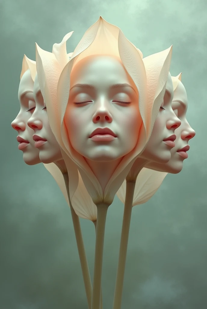 5 people's faces as single flower Petals