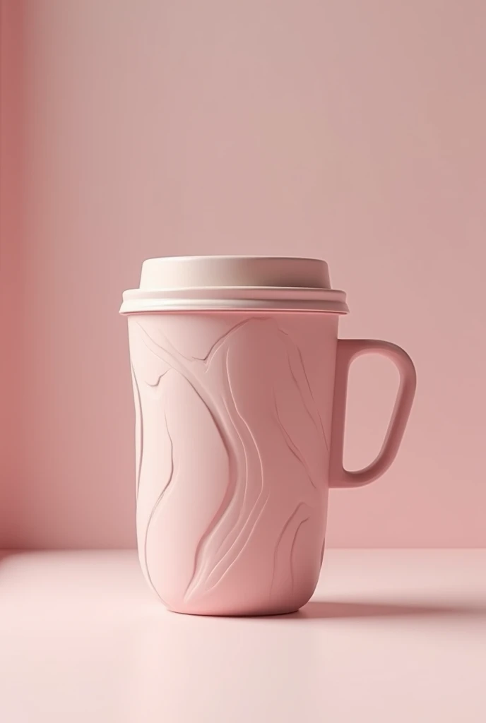 coffee cup featuring a futuristic design and using sustainable materials and interesting textures, perfect for attracting customers to a modern coffee shop with pastel colors 