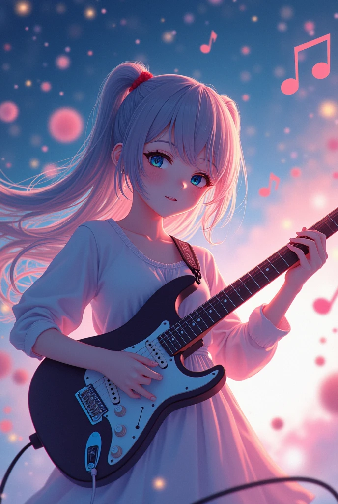 Anime Girls with a guitar and music notes, Anime Moe Art Style, Anime Style 4k, (Anime Girls), high quality Anime art style, Anime Girls, Anime Best Girl, Anime-style illustrations, Anime art style, Girl playing guitar, Nightcore, Guitar solo, cute Anime Girls, Anime style digital art, Smooth anime CG art, young Anime Girls