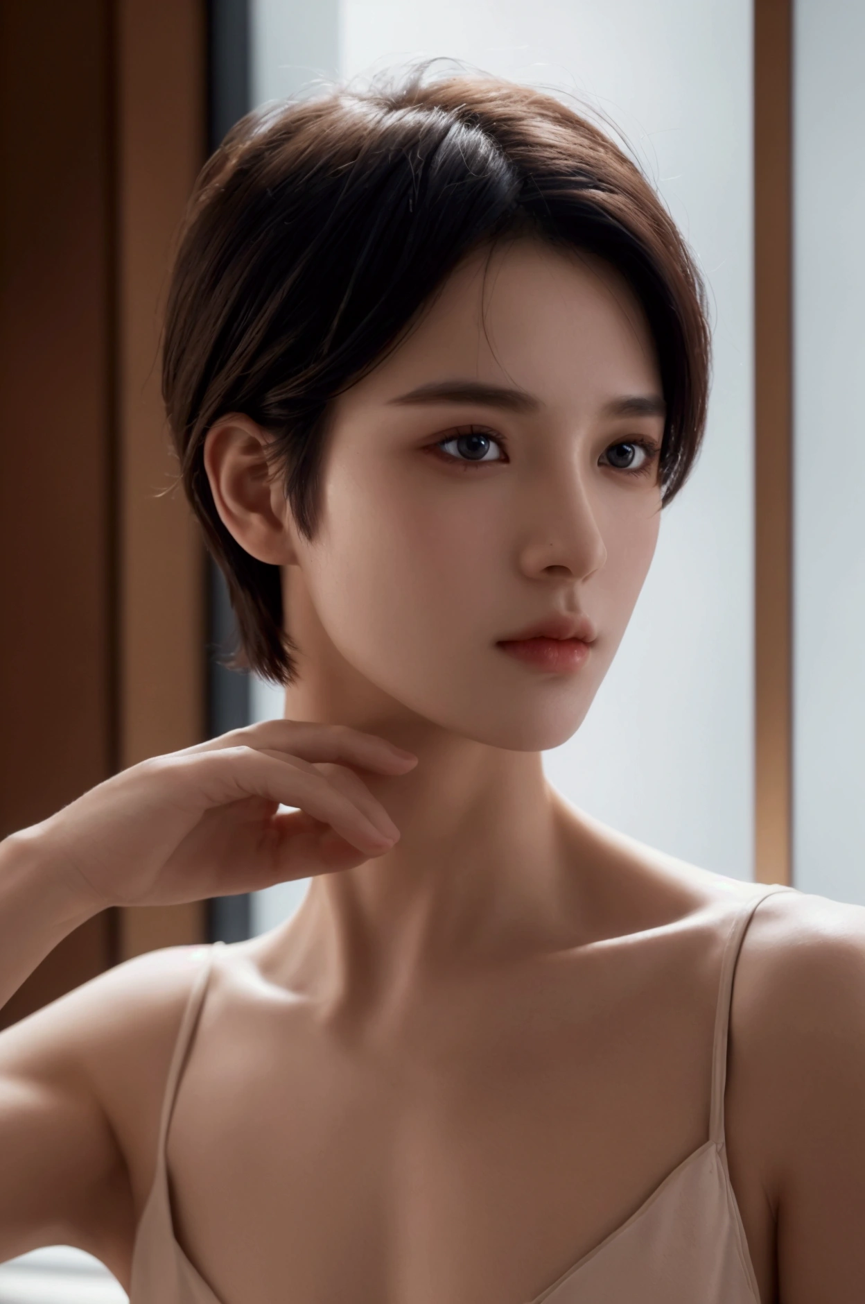 ((BEST Quality, 8k, Work: 1.3)), upper body,, Sharp focus: 1.2, man with perfect figure, highly detailed facial and skin texture, Detailed eyes, double eyelids, interior view, short hair,
