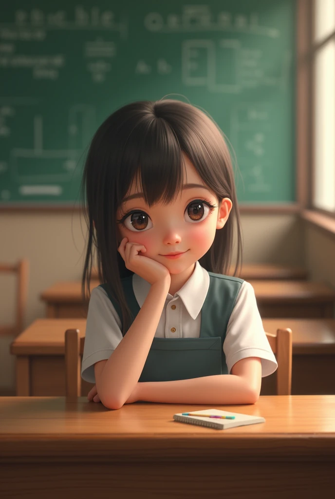 7 year girl going stting in school on chair and thinking