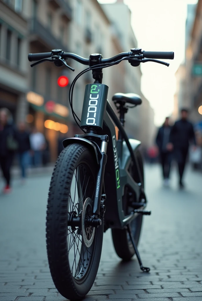 A bicycle with led screen and gps ,on bicycle name should be Eco uttam in normal font and in big letters