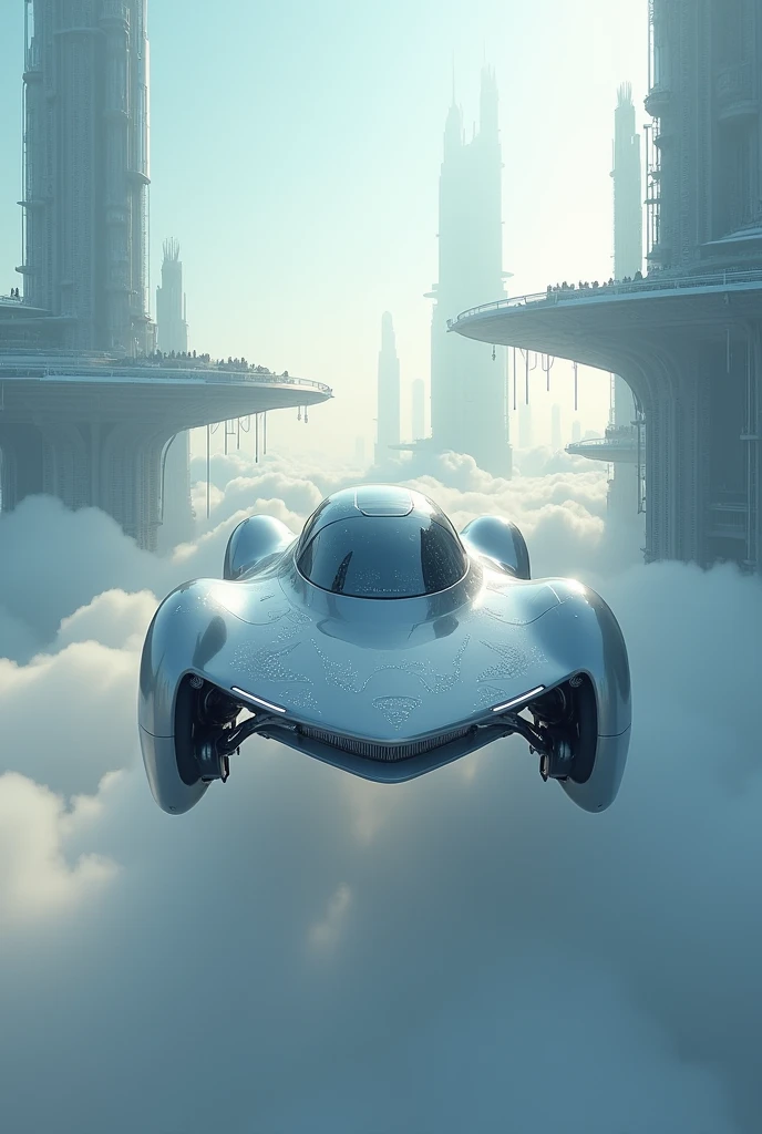Awsome the futuristic [car] In a cloud city