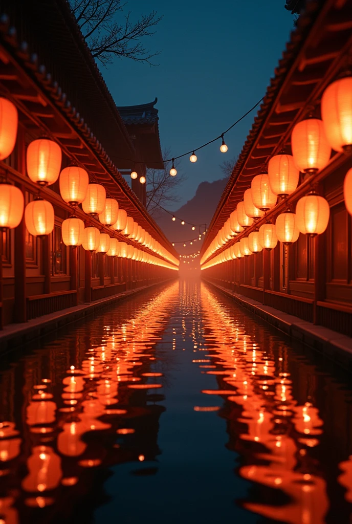 (masterpiece:1.2,excellent quality,Like a mirror,cinematic experience),8K,wallpaper,Japan,,Ichijo Naotaka,Countless lanterns,(Diffuse reflection of light:2.0),night,The warm light of lanterns