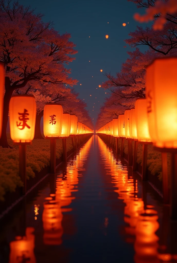 (masterpiece:1.2,excellent quality,Like a mirror,cinematic experience),8K,wallpaper,Japan,,Ichijo Naotaka,Countless lanterns,(Diffuse reflection of light:2.0),night,The warm light of lanterns