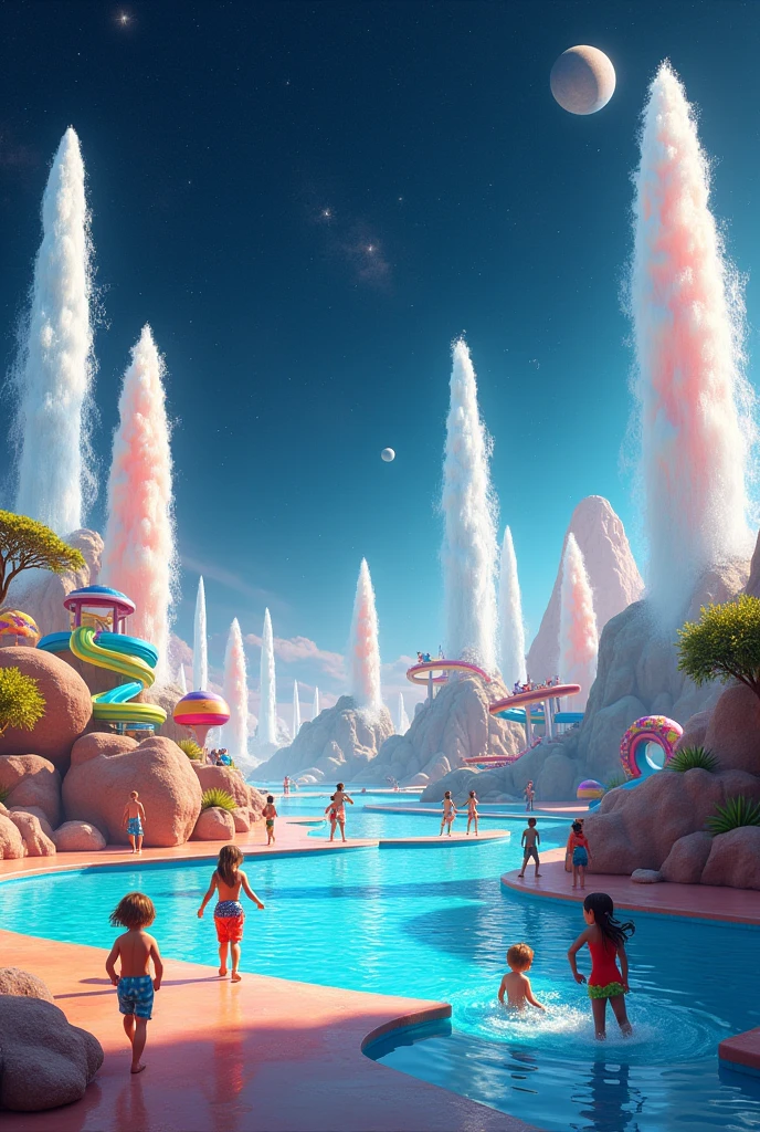 WATER PARK FOR CHILDREN WITH GEYSERS IN SPACE