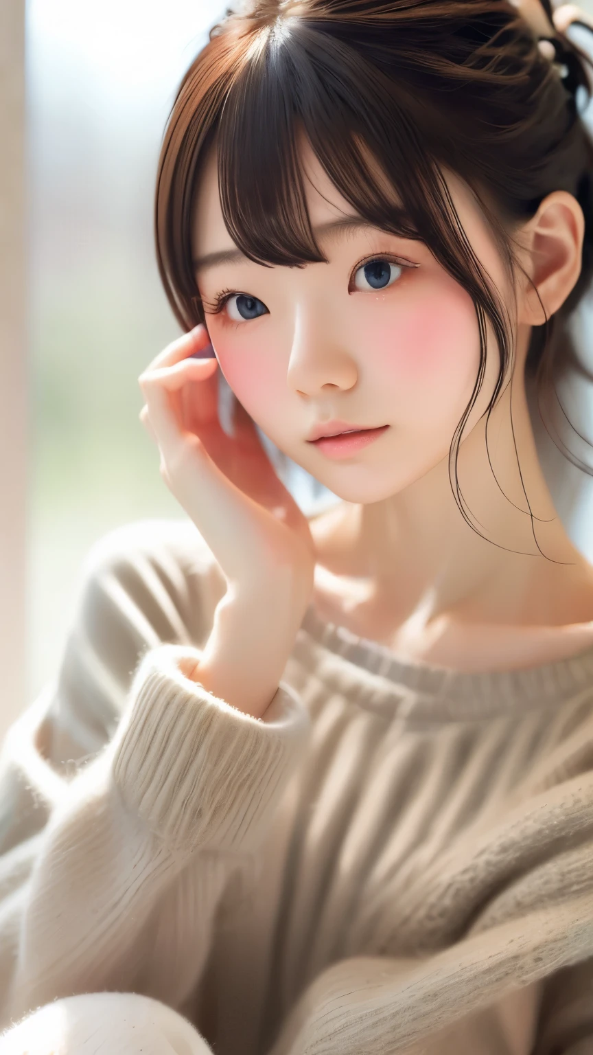 Highest quality、masterpiece、grayとvermilionの調和アート、gray、Perfect Anatomy、Girl Closing Her Eyes、cute、、profile、Black off-the-shoulder dress、Sitting Girl、Wabi-sabi art、gray、vermilion、white、Perfect artistic harmony、Fantasy、vermilionの花、grayの葉、Modest Flower、Simple configuration、