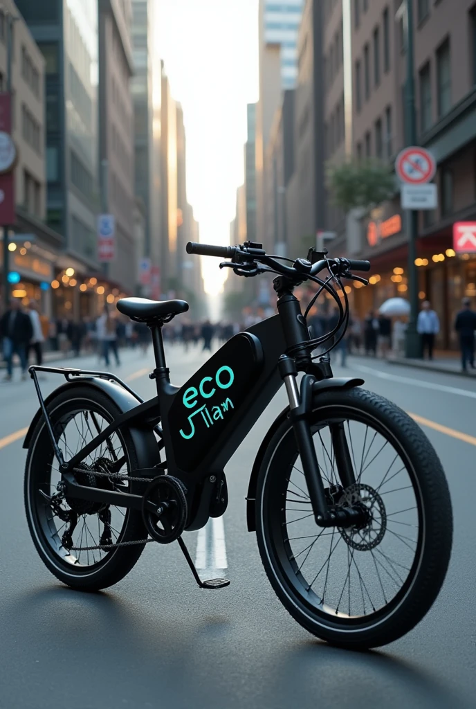 A bicycle with led screen and gps ,on bicycle name should be ECO UTTAM in normal font and in big letters