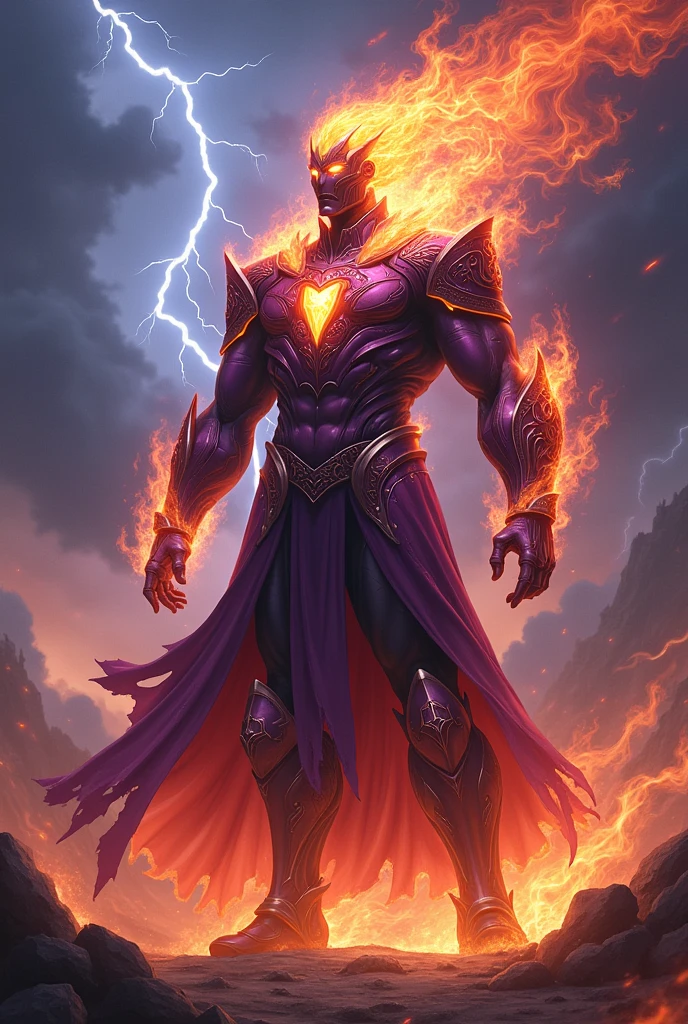 Create a hero with fire powers and purple colors