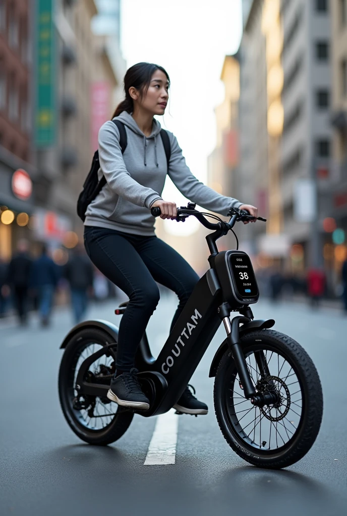 A bicycle with led screen and gps ,on bicycle name should be ECO uttam in normal font and in big letters