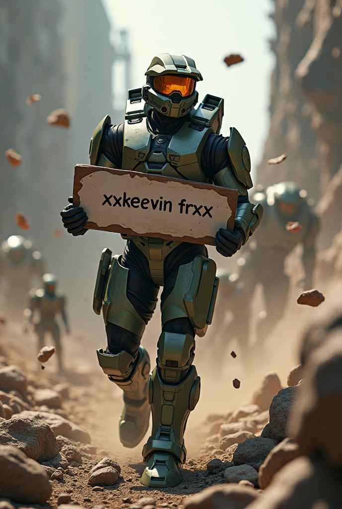 Master Chiff from Halo and Kratos from God of War holding a sign with the name XXKEEVINFRXX
