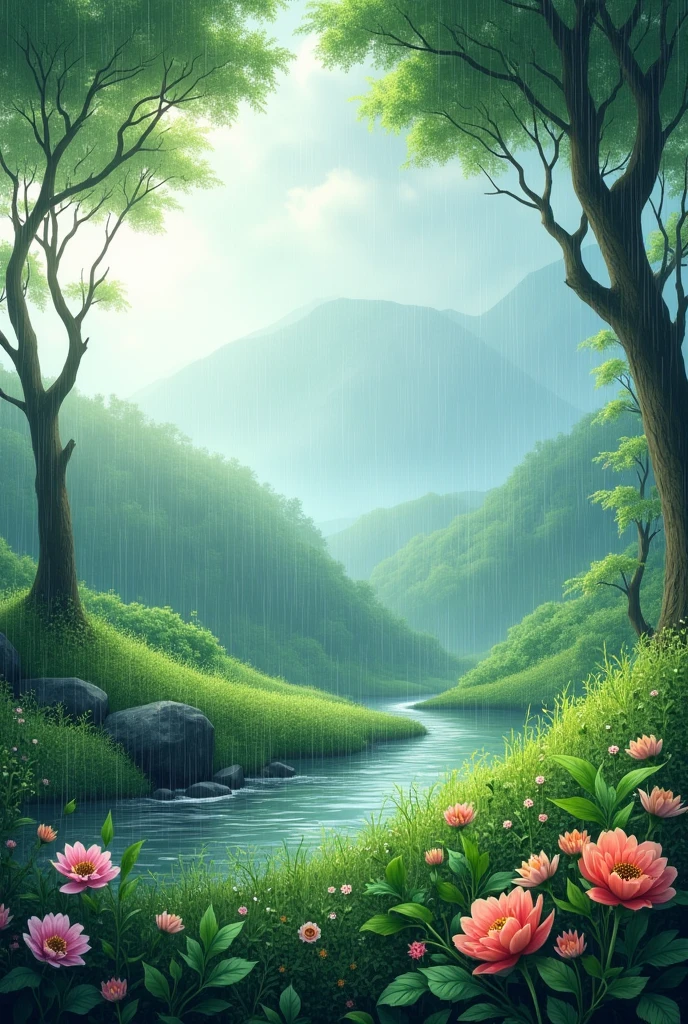 beautiful nature with rain