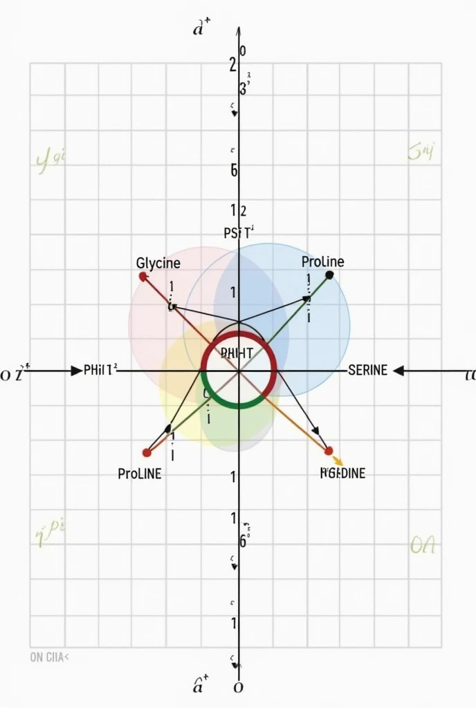 I want ramchandran plot with defferent amino acid like glycine, proline, serine, histidine. You make with proper details and if possible then you make in 2d. With proper sketch like in biochemistry bool of lehninger