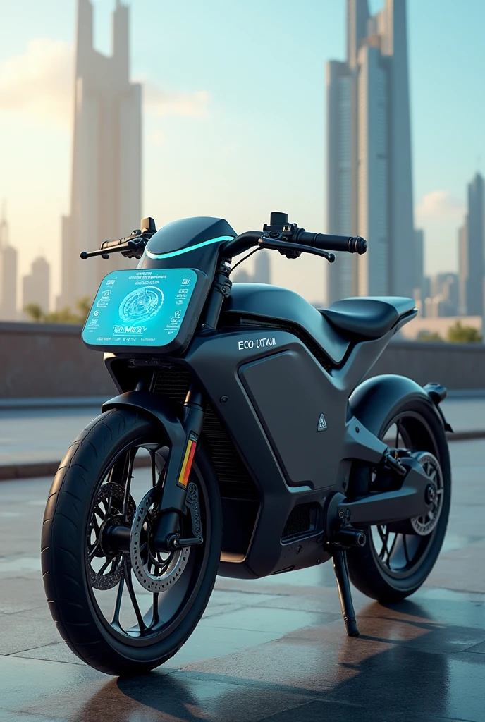A bicycle with led screen and gps installed in it,on bicycle name should be eCO uttam in normal font and in big letters and from side view