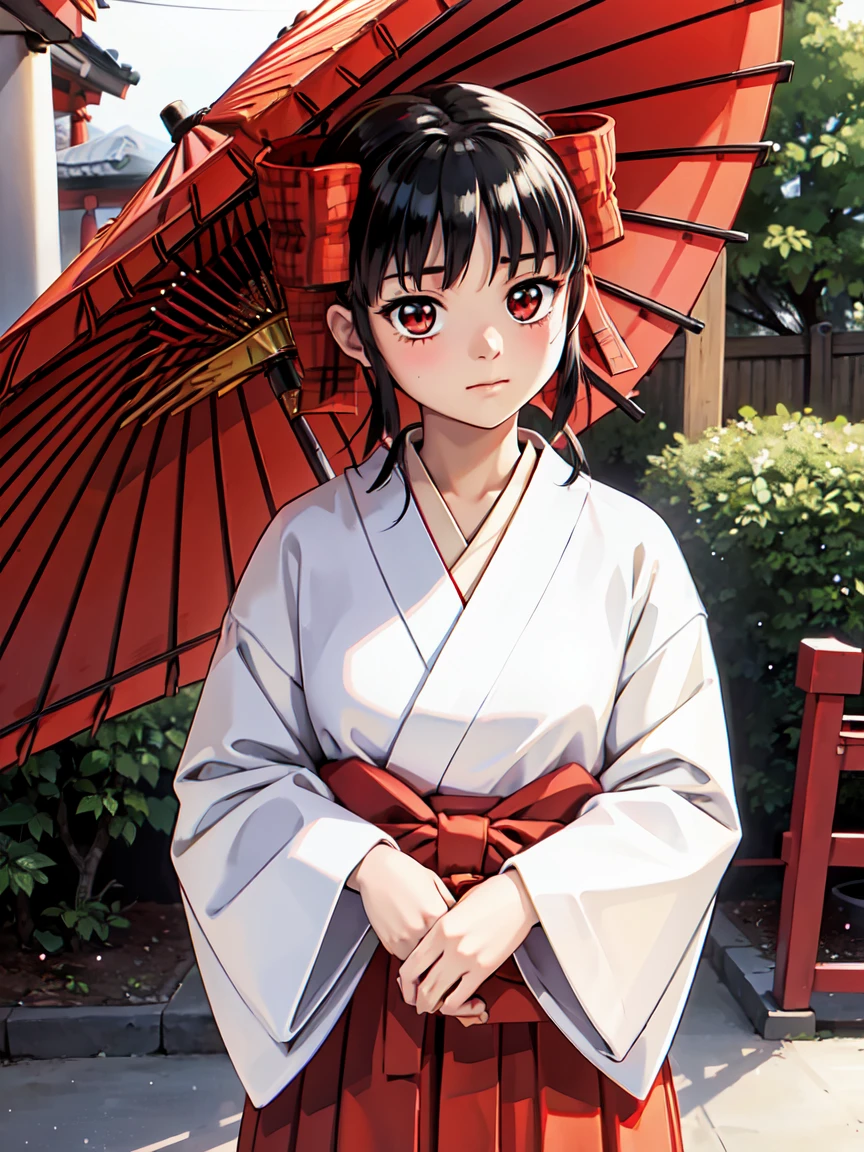 (((narusawa))), girl, alone, (Shrine maiden), (White kimono), ((Red Hakama Skirt)), (Long skirt)