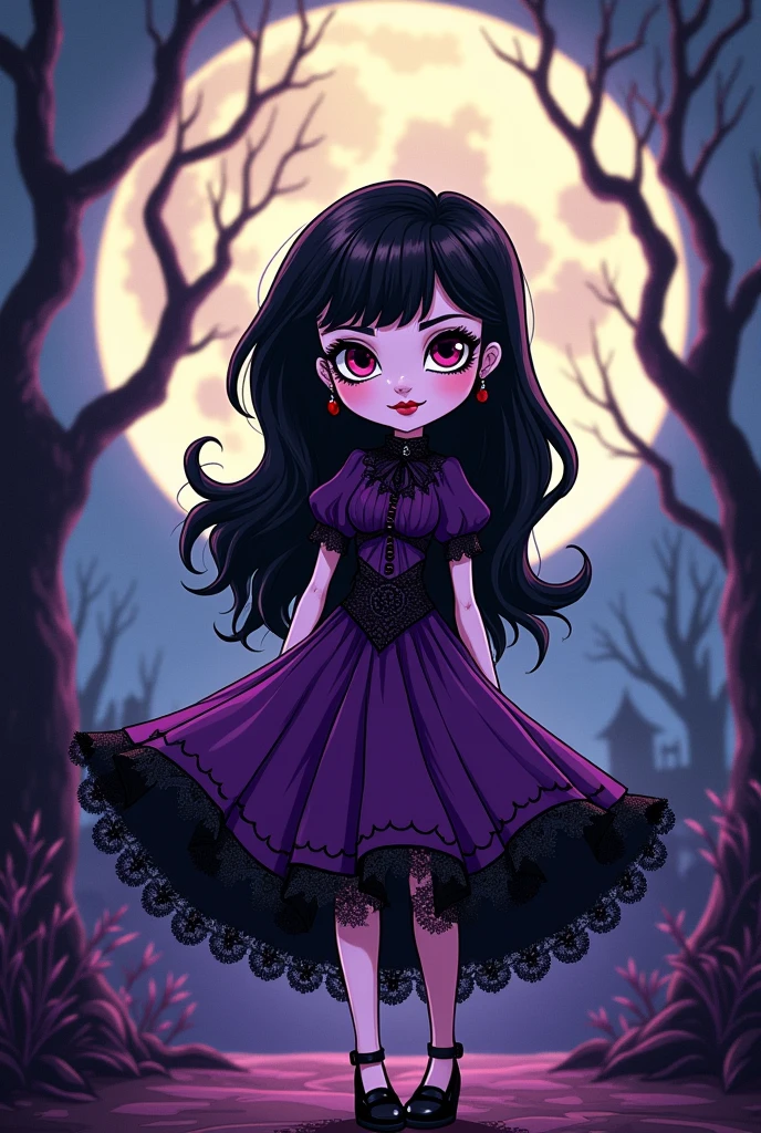 Polly Pocket dressed as the vampire Draculaura in an old anime version