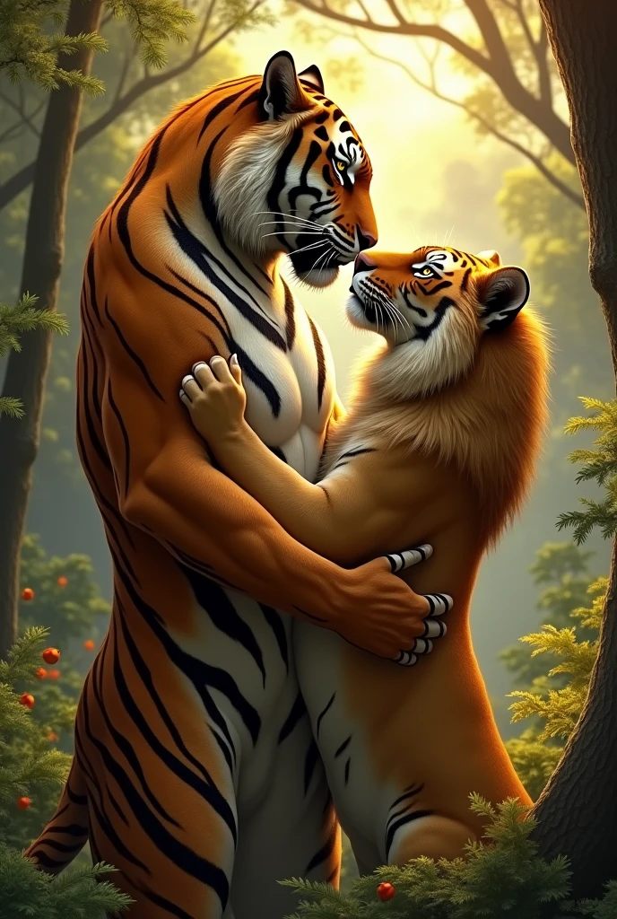 Read my instructions before you do .i want male tiger and female lioness in love.I say lioness female not lion male and i say tiger male not female tiger