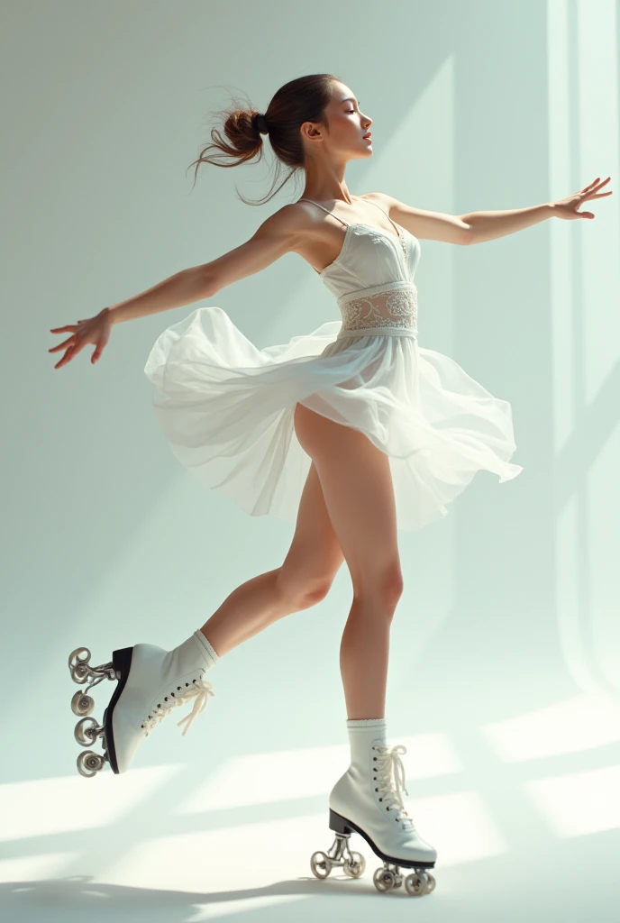 white, dancer's coke, moreno claro. Roller skates on the foot. blue eye