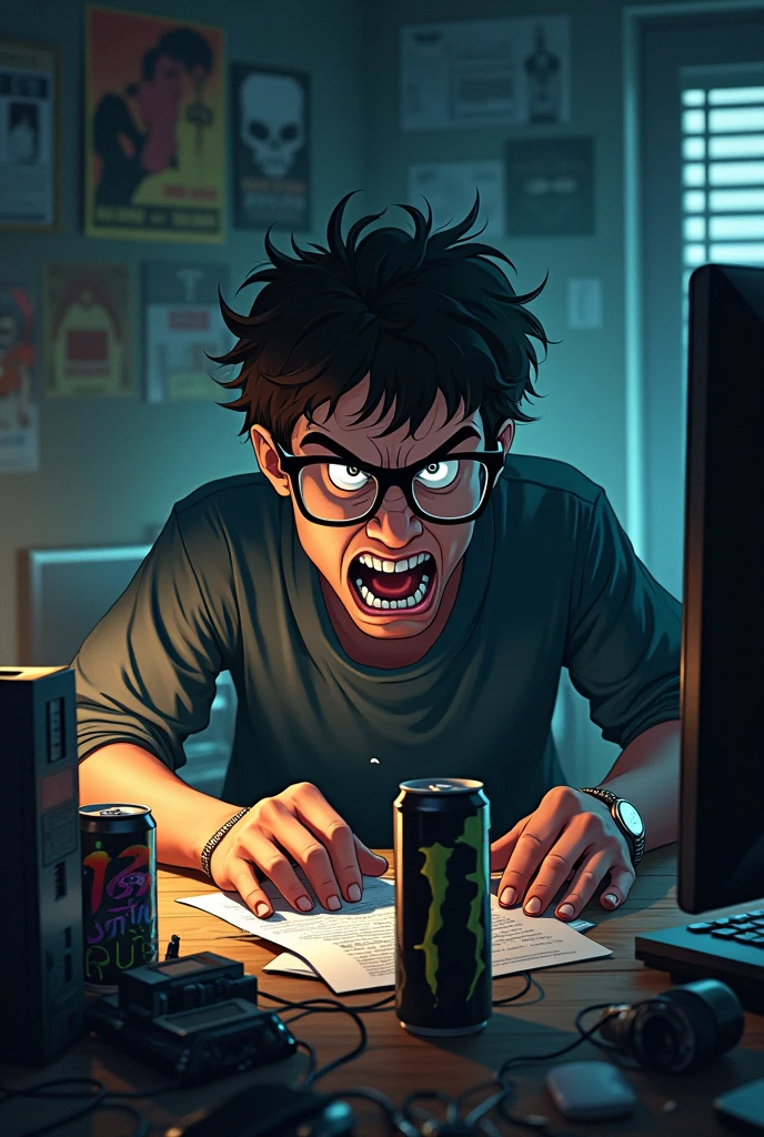 Créer moi un nerd raciste qui rage sur son PC.
