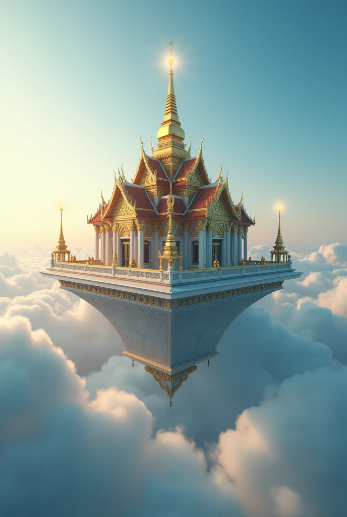 Myanmar - burma religion style heaven building in the cloud . Essense of nothingness, completely clam and tranquility, photorealistic, HDR,hyper detailed ,close up , cinematic,