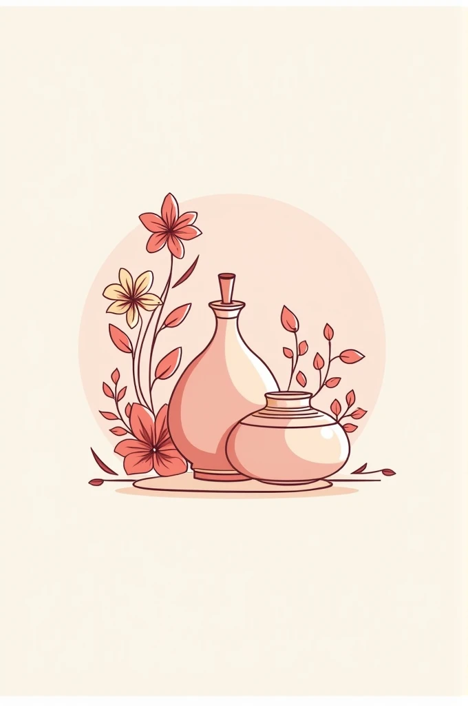 A business logo that sells pottery, flowers, and perfumes. Make the logo's main color light red