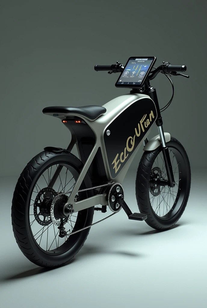 A cycle with led screen and gps installed in it,on cycle name should be eCO uttam in normal font and in big letters and from side view